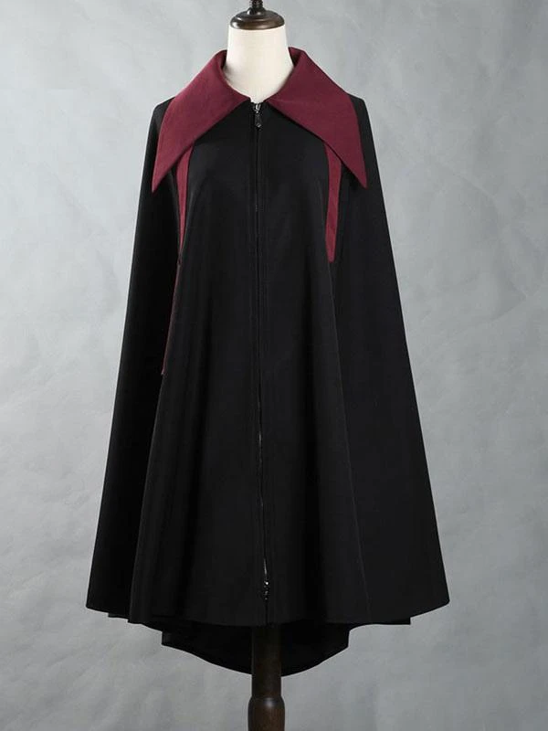 Ouji Steampunk Lolita Poncho Black Polyester Color Block Spring Lolita Outwears - Image 3