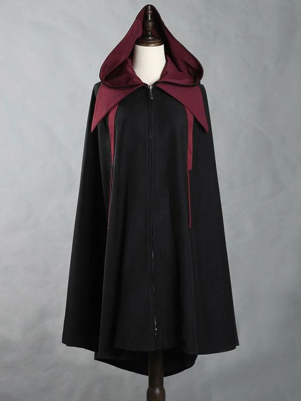 Ouji Steampunk Lolita Poncho Black Polyester Color Block Spring Lolita Outwears