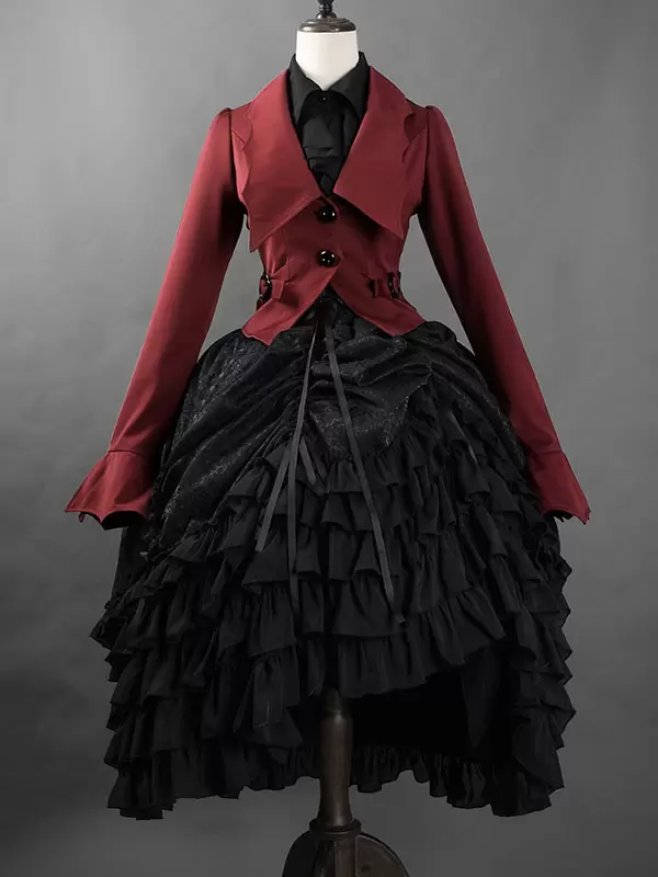 Gothic Ouji Lolita Coats Red Lace Up Polyester Overcoat Coat Spring Lolita Outwears - Image 5
