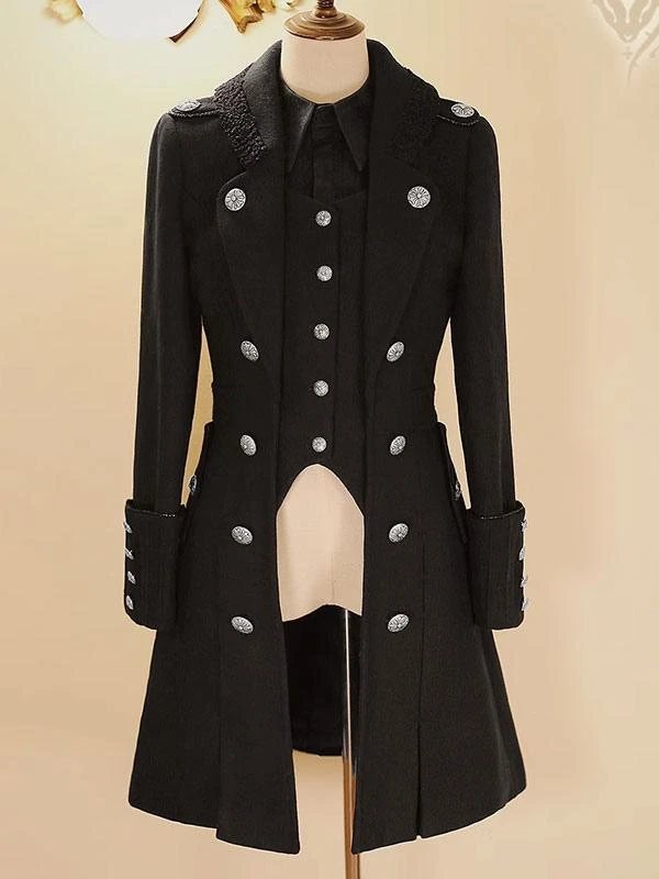 Steampunk Ouji Lolita Coats Black Coat Metal Details Overcoat Polyester Fall Lolita Outwears - Image 4