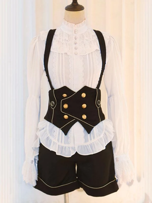 Lolita Ouji Specials Lolita Top Vest Costumes Gothic Black Sleeveless Lace Up Top - Image 2