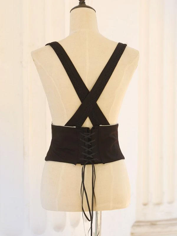 Lolita Ouji Specials Lolita Top Vest Costumes Gothic Black Sleeveless Lace Up Top - Image 4