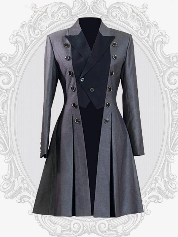 Steampunk Ouji Lolita Coats Gray Coat Overcoat Polyester Winter Lolita Outwears - Image 4