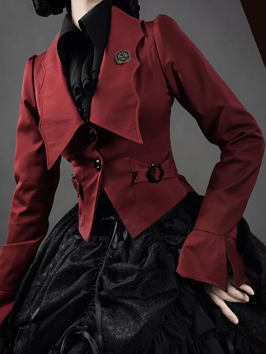 Gothic Ouji Lolita Coats Red Lace Up Polyester Overcoat Coat Spring Lolita Outwears