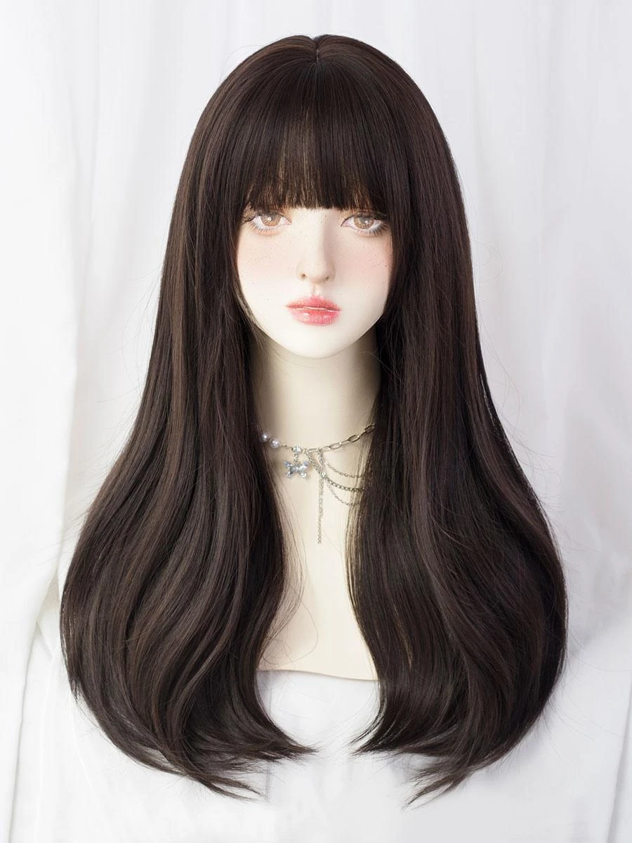 Sweet Lolita Wigs Brownish Black Long Heat-resistant Fiber Tousled Lolita Accessories