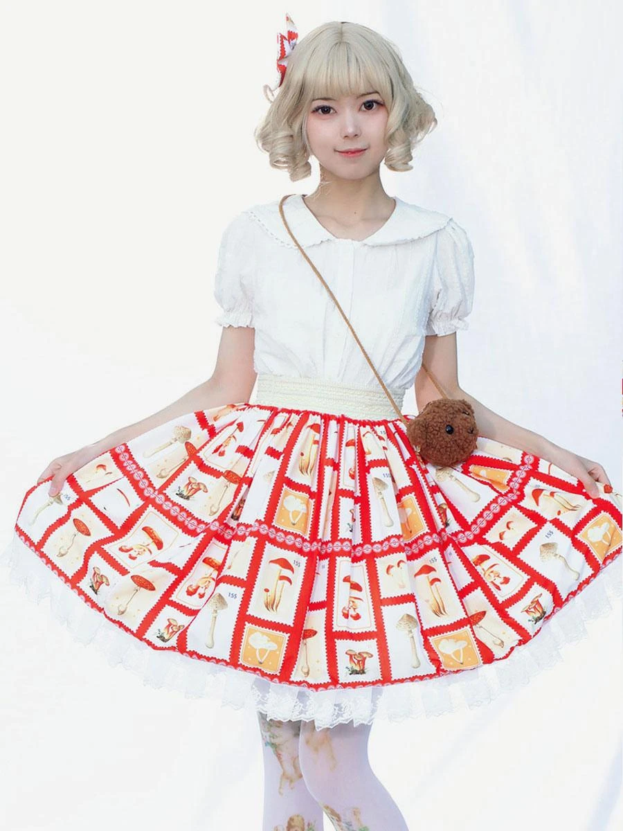 Idol clothes Lolita SK Floral Print Red Ruffles Lolita Skirts - Image 7