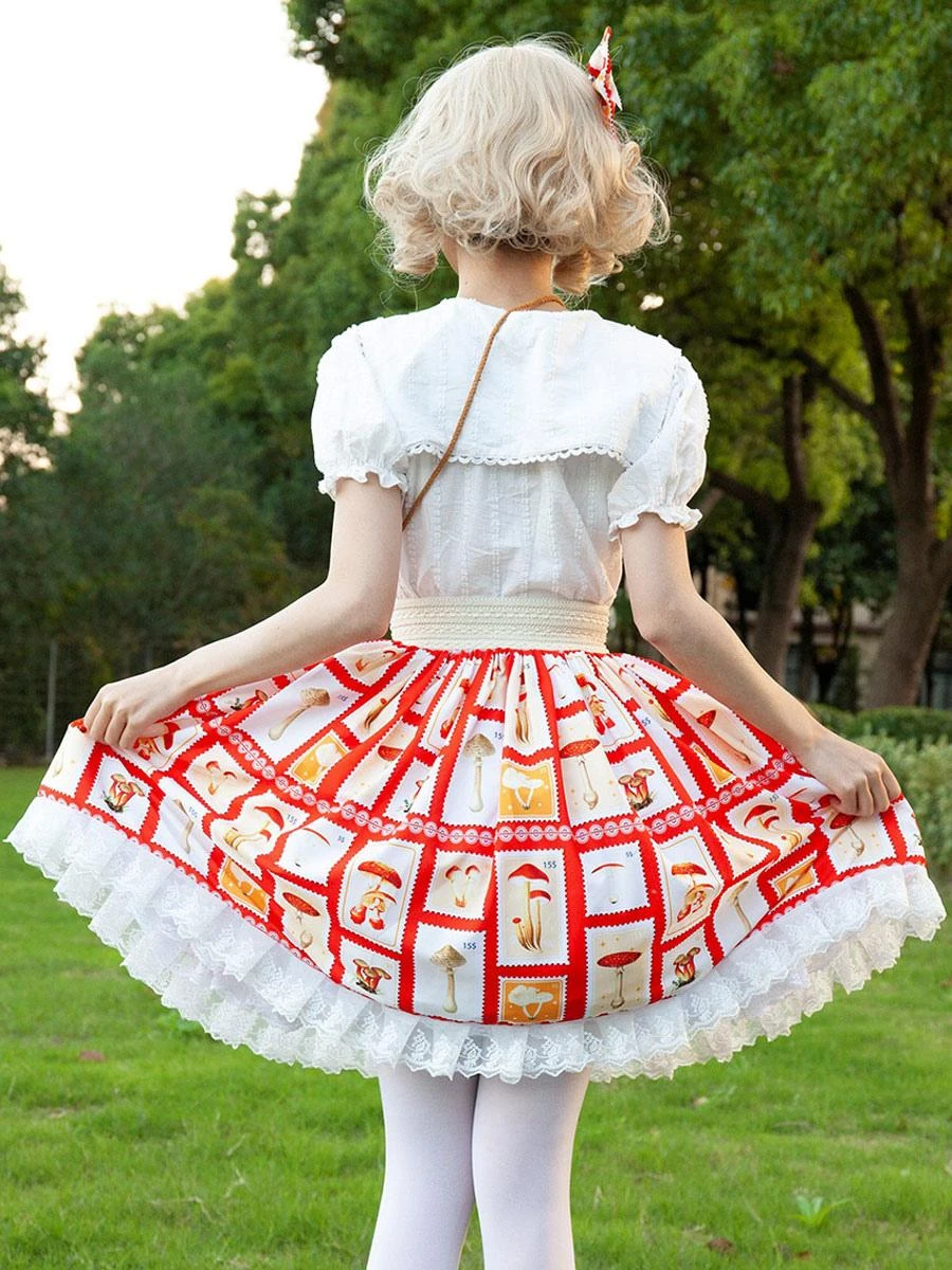Idol clothes Lolita SK Floral Print Red Ruffles Lolita Skirts - Image 6