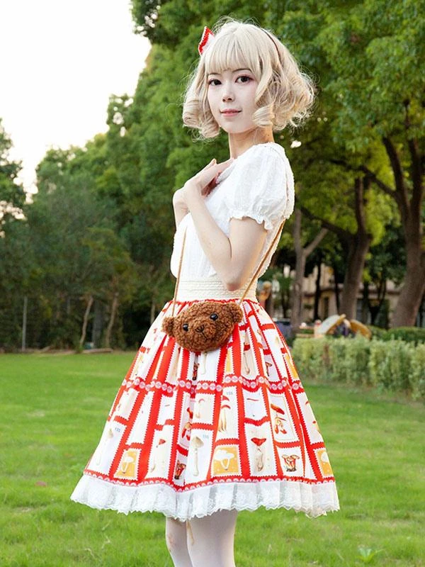 Idol clothes Lolita SK Floral Print Red Ruffles Lolita Skirts - Image 4