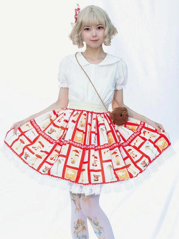 Idol clothes Lolita SK Floral Print Red Ruffles Lolita Skirts - Image 3