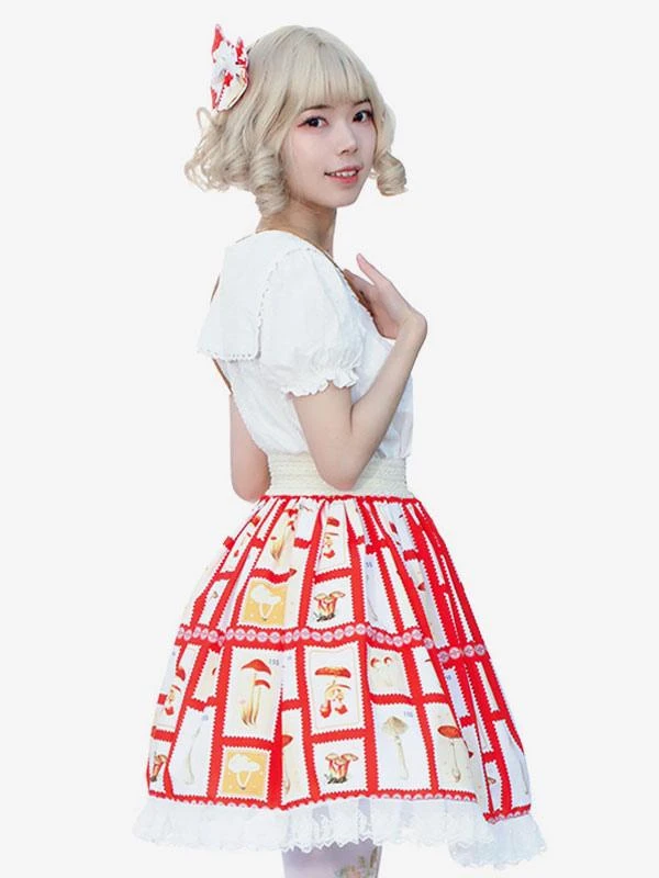Idol clothes Lolita SK Floral Print Red Ruffles Lolita Skirts - Image 2