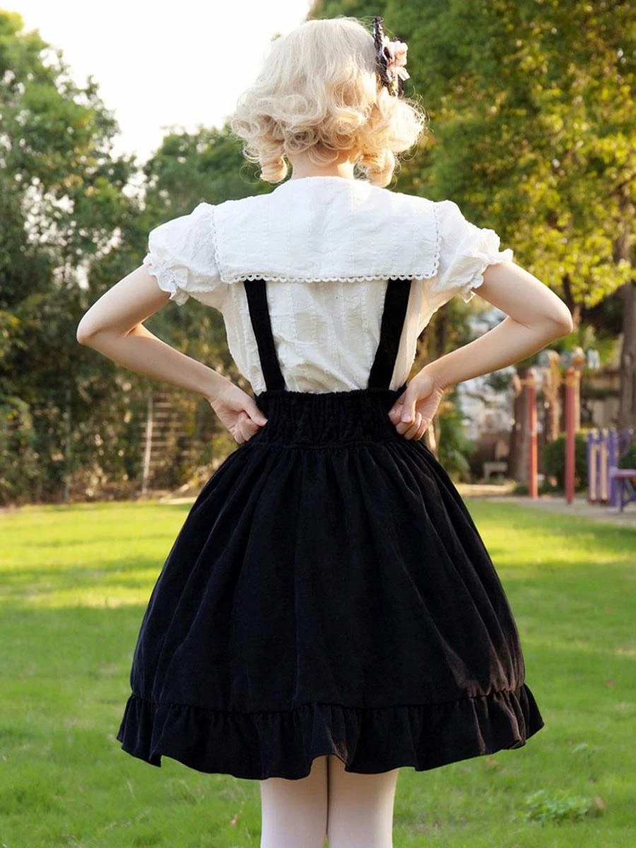 Idol clothes Lolita SK Angel Beats Floral Print Black Ruffles Lolita Skirts - Image 6