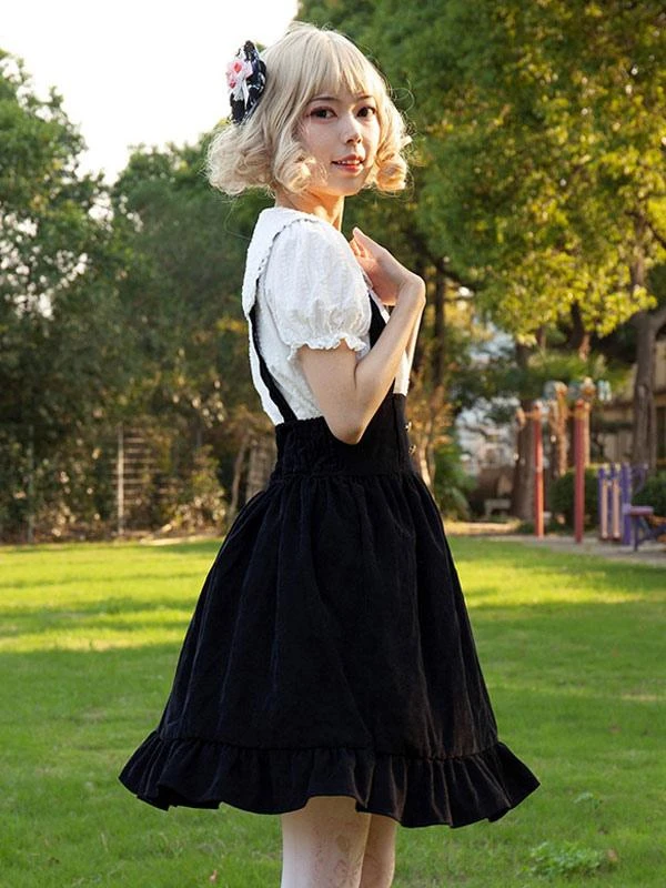 Idol clothes Lolita SK Angel Beats Floral Print Black Ruffles Lolita Skirts - Image 4