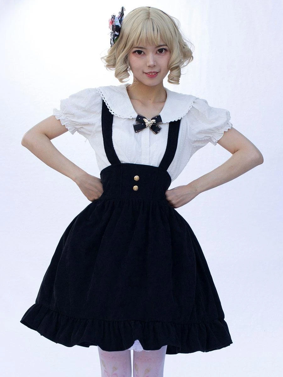 Idol clothes Lolita SK Angel Beats Floral Print Black Ruffles Lolita Skirts - Image 2