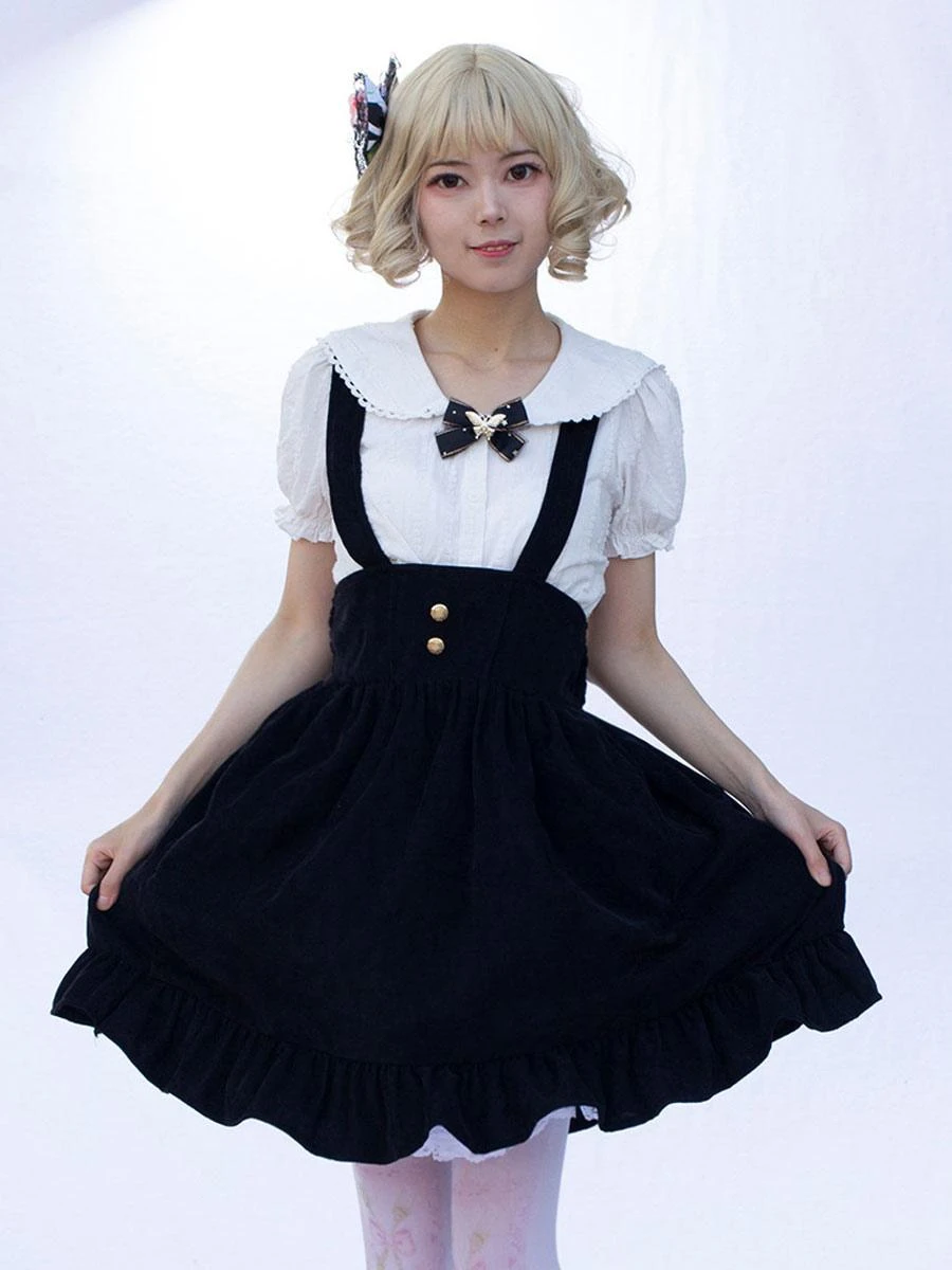 Idol clothes Lolita SK Angel Beats Floral Print Black Ruffles Lolita Skirts