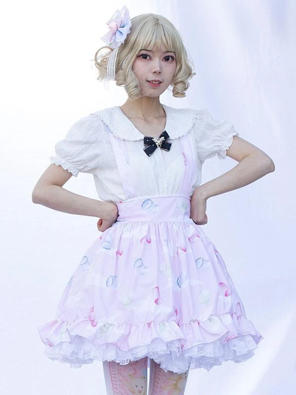 Harajuku Fashion Lolita SK Floral Print Soft Pink Ruffles Lolita Skirts - Image 7