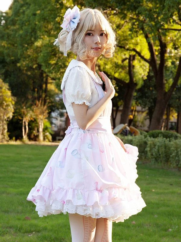 Harajuku Fashion Lolita SK Floral Print Soft Pink Ruffles Lolita Skirts - Image 3