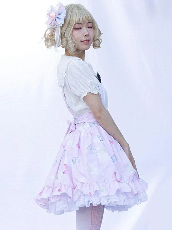 Harajuku Fashion Lolita SK Floral Print Soft Pink Ruffles Lolita Skirts - Image 2