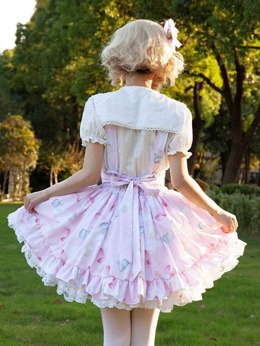 Harajuku Fashion Lolita SK Floral Print Soft Pink Ruffles Lolita Skirts - Image 8