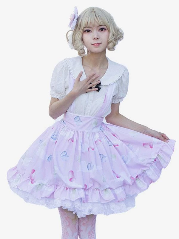 Harajuku Fashion Lolita SK Floral Print Soft Pink Ruffles Lolita Skirts