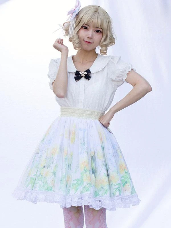 Pastoral Style Lolita Skirt Cardcaptor Sakura Ruffles As Image Floral Print Lolita Skirts - Image 7