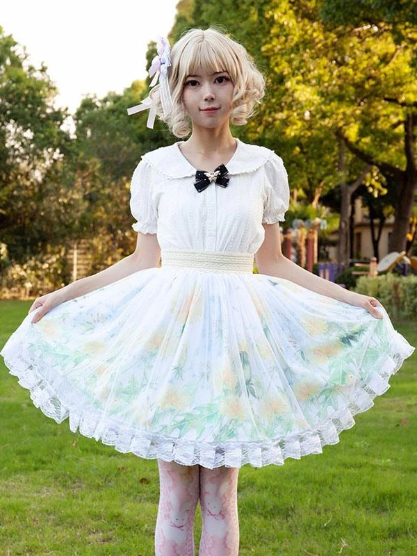Pastoral Style Lolita Skirt Cardcaptor Sakura Ruffles As Image Floral Print Lolita Skirts - Image 4