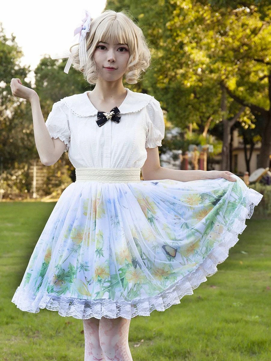 Pastoral Style Lolita Skirt Cardcaptor Sakura Ruffles As Image Floral Print Lolita Skirts - Image 3