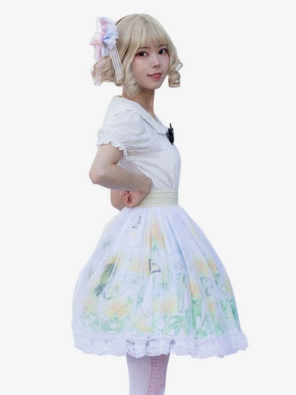 Pastoral Style Lolita Skirt Cardcaptor Sakura Ruffles As Image Floral Print Lolita Skirts - Image 2