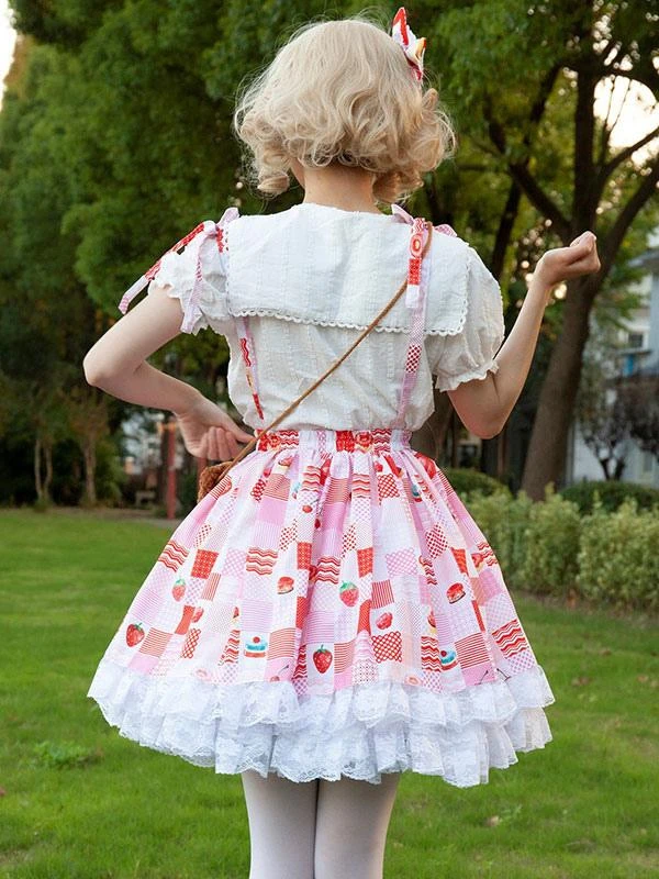 Harajuku Fashion Lolita SK Ruffles Red Floral Print Lolita Skirts - Image 8