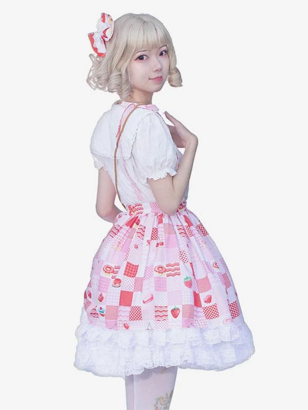 Harajuku Fashion Lolita SK Ruffles Red Floral Print Lolita Skirts - Image 2