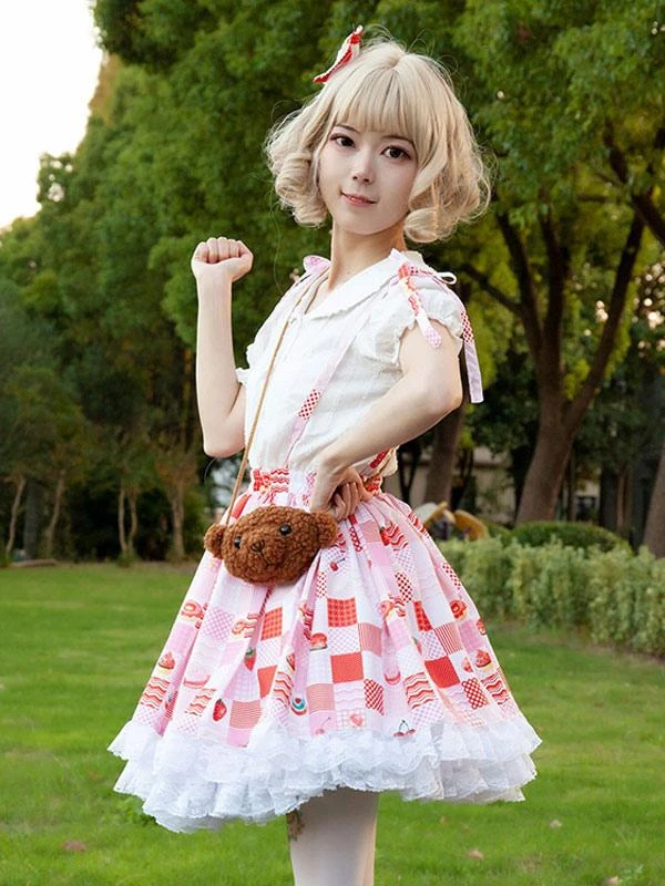 Harajuku Fashion Lolita SK Ruffles Red Floral Print Lolita Skirts - Image 4