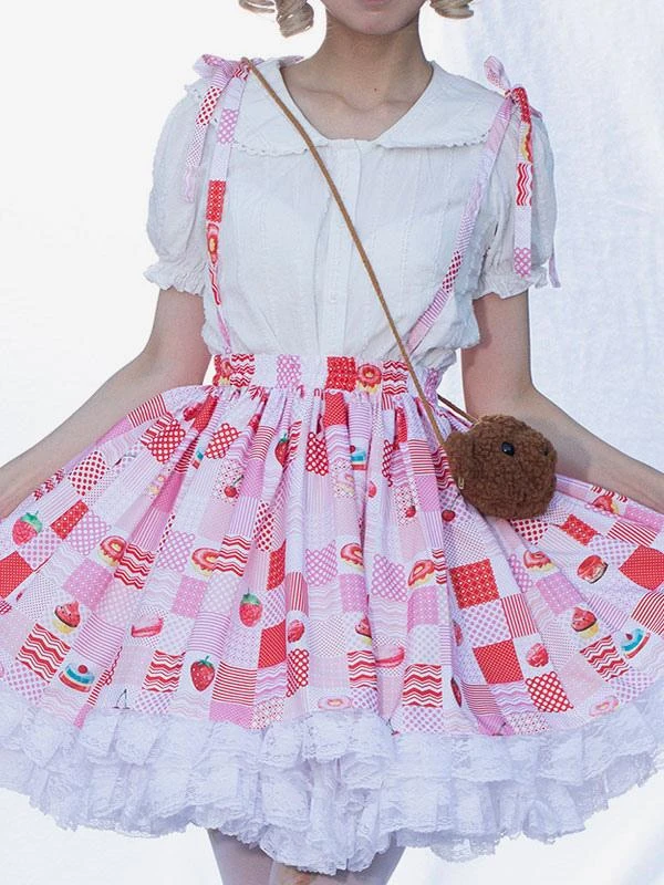 Harajuku Fashion Lolita SK Ruffles Red Floral Print Lolita Skirts - Image 6