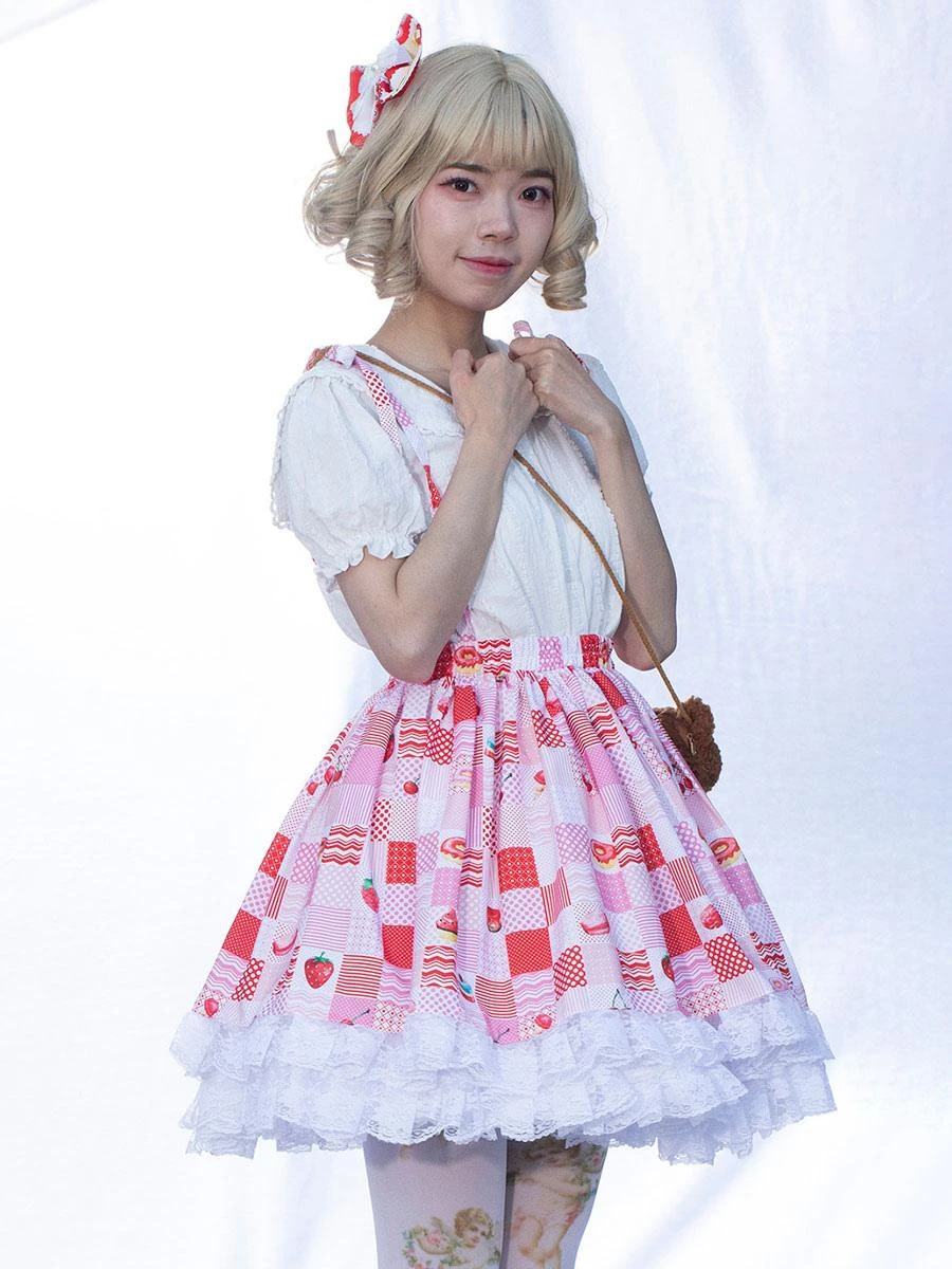 Harajuku Fashion Lolita SK Ruffles Red Floral Print Lolita Skirts - Image 7
