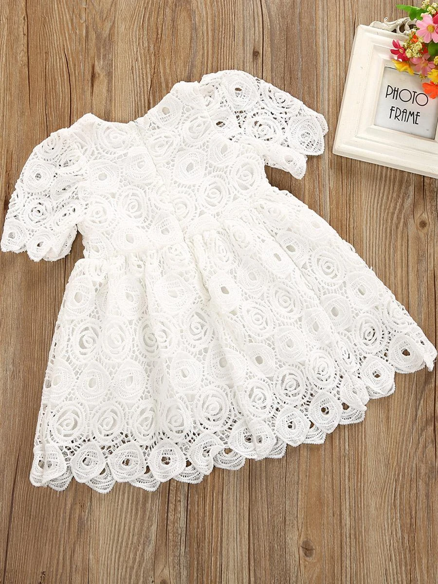 Wedding Party Dresses Cute Wedding Wedding Flower Girl Dress Kids Ball Gown Party Dress Flower Girl Dresses Short Sleeves Lace White - Image 2