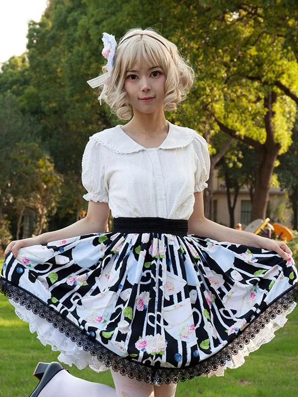 Harajuku Fashion Lolita SK Cardcaptor Sakura Floral Print Black Ruffles Lolita Skirts - Image 7