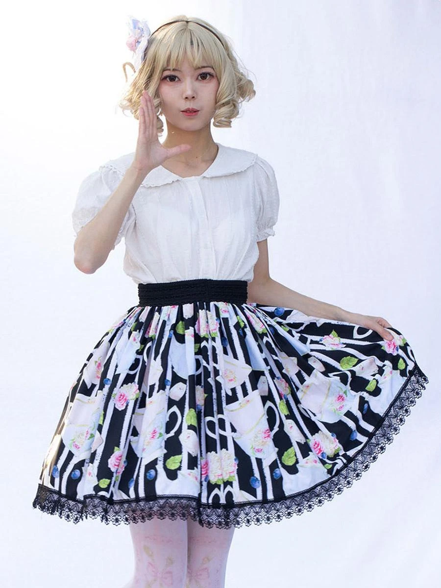 Harajuku Fashion Lolita SK Cardcaptor Sakura Floral Print Black Ruffles Lolita Skirts - Image 6