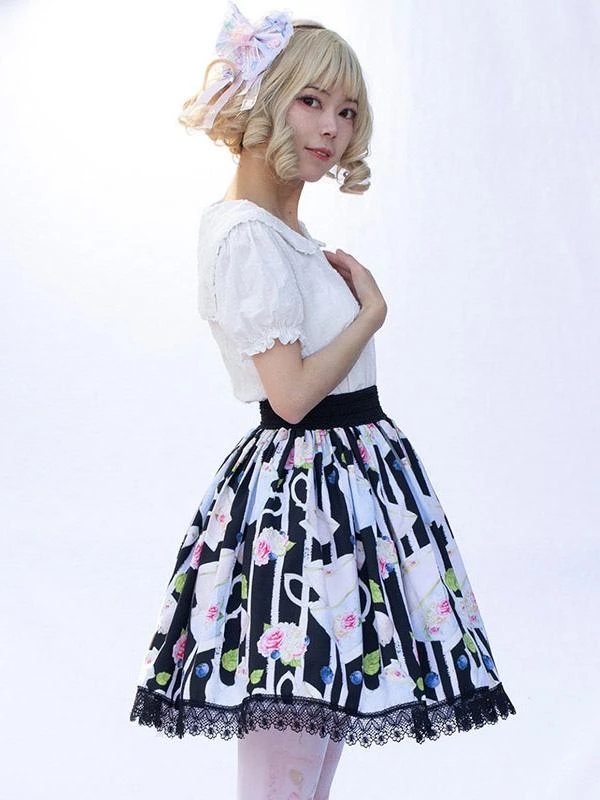 Harajuku Fashion Lolita SK Cardcaptor Sakura Floral Print Black Ruffles Lolita Skirts - Image 4