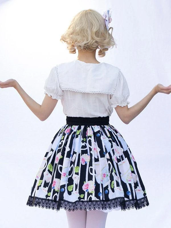 Harajuku Fashion Lolita SK Cardcaptor Sakura Floral Print Black Ruffles Lolita Skirts - Image 3