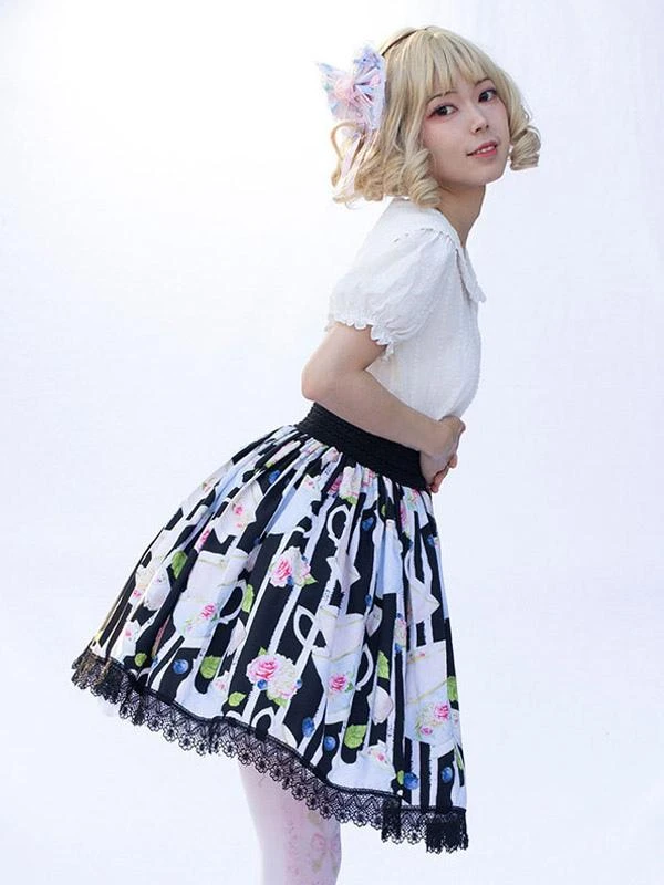 Harajuku Fashion Lolita SK Cardcaptor Sakura Floral Print Black Ruffles Lolita Skirts - Image 8