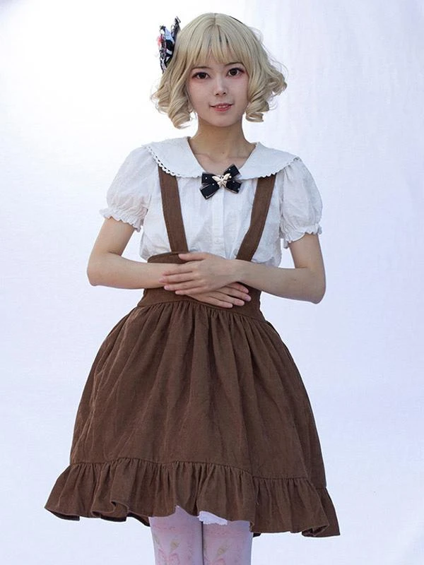 Pastoral Style Lolita SK Cardcaptor Sakura Floral Print Camel Ruffles Lolita Skirts - Image 9