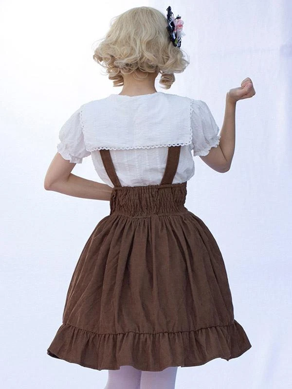 Pastoral Style Lolita SK Cardcaptor Sakura Floral Print Camel Ruffles Lolita Skirts - Image 3