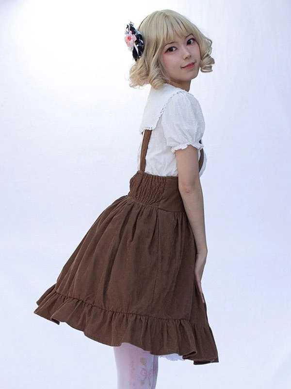 Pastoral Style Lolita SK Cardcaptor Sakura Floral Print Camel Ruffles Lolita Skirts - Image 4