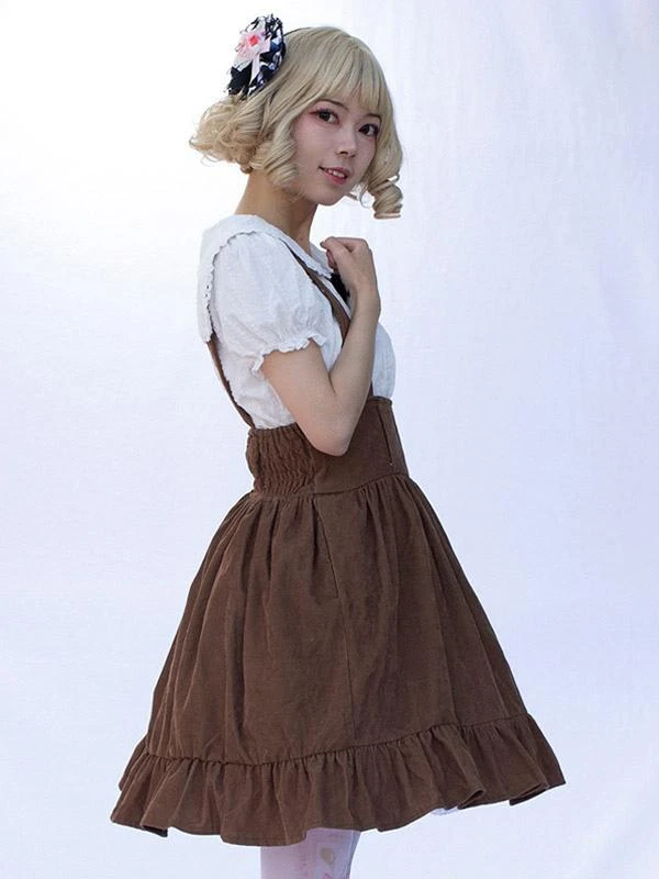 Pastoral Style Lolita SK Cardcaptor Sakura Floral Print Camel Ruffles Lolita Skirts - Image 5