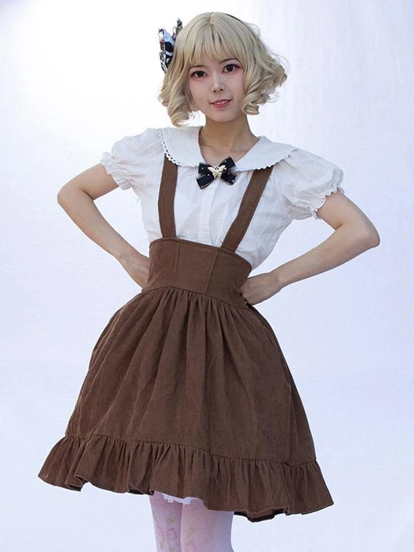 Pastoral Style Lolita SK Cardcaptor Sakura Floral Print Camel Ruffles Lolita Skirts - Image 6