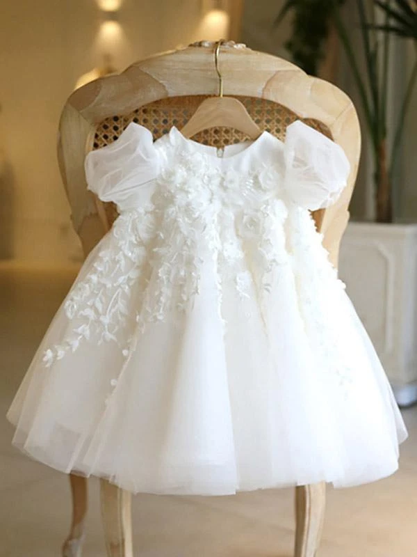 Wedding Party Dresses Wedding Beautiful Wedding Flower Girl Dress Flower Girl Dresses Formal Party Dress Short Sleeves Lace Ivory