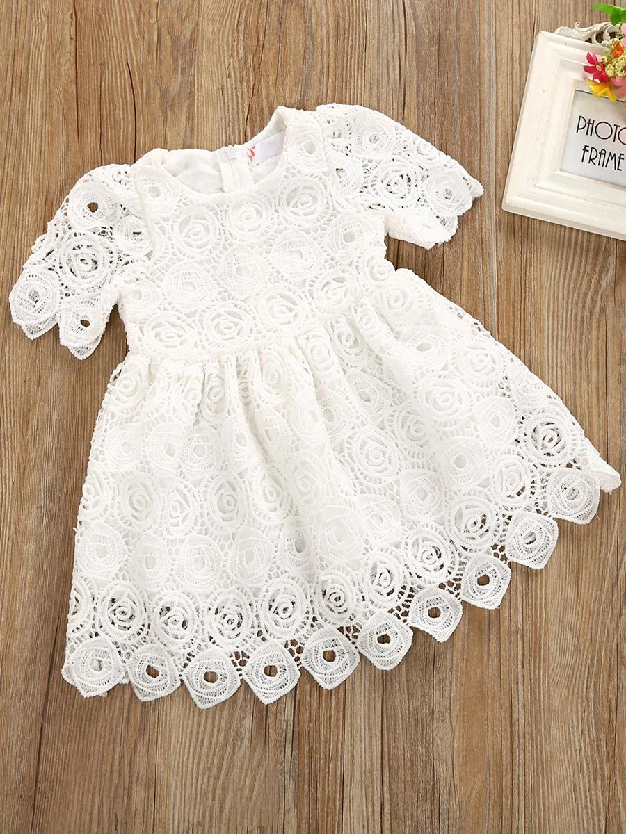 Wedding Party Dresses Cute Wedding Wedding Flower Girl Dress Kids Ball Gown Party Dress Flower Girl Dresses Short Sleeves Lace White