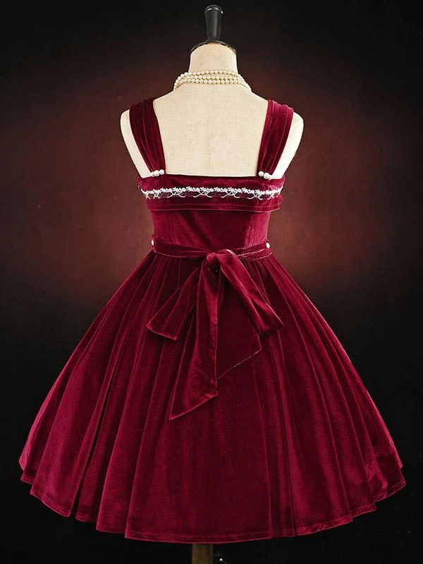 JSK Gothic Lolita Dresses Bows Lace Dark Green Burgundy - Image 9