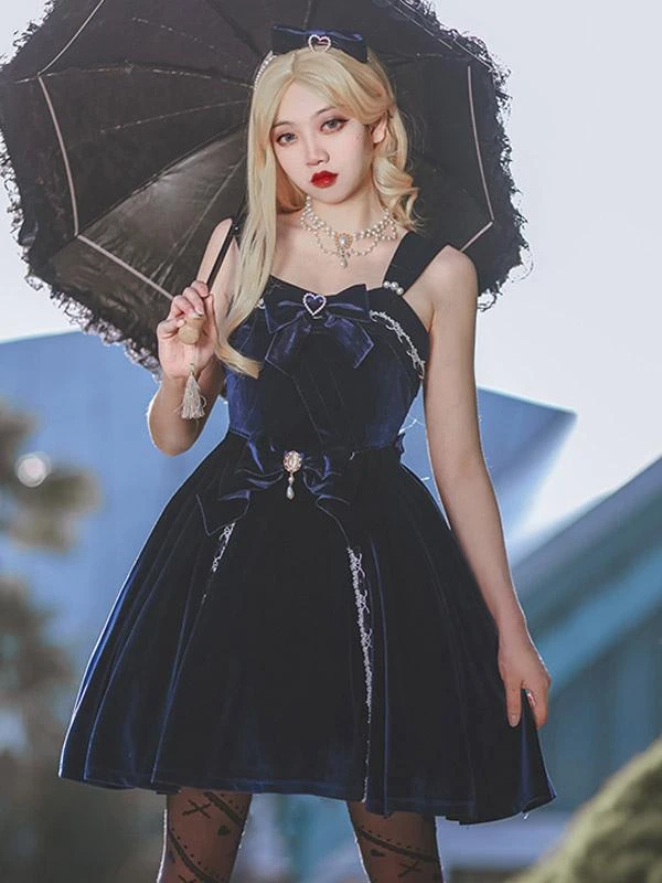 JSK Gothic Lolita Dresses Bows Lace Dark Green Burgundy - Image 6