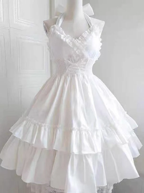 JSK Gothic Lolita Dresses Ruffles Lace Up Black White - Image 2