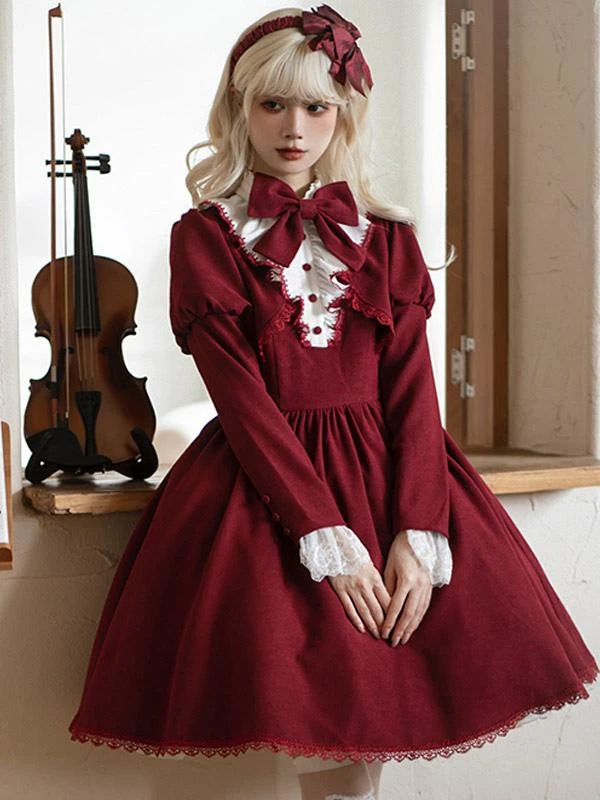 Gothic Lolita Dresses Bows Ruffles Burgundy Burgundy
