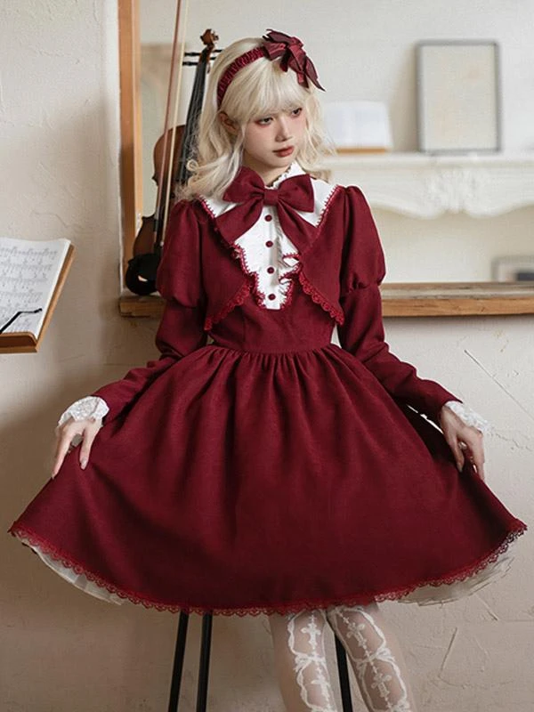 Gothic Lolita Dresses Bows Ruffles Burgundy Burgundy - Image 2